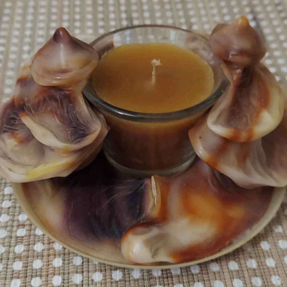 Vintage Hand Sculpted Brown Marbled One-of-a-kind Wax Candle